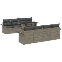 vidaXL Ensemble de canapé de jardin avec coussins 9 pcs Gris Poly-Rotin