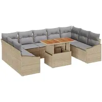 vidaXL Ensemble de salon de jardin avec coussins, 10 pièces, beige et gris