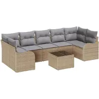 vidaXL Ensemble de canapés de jardin avec coussins et rangement, 8 pièces, beige et gris