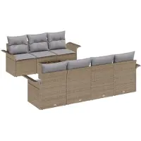 vidaXL Ensemble de canapé de jardin avec coussins 8 pcs Beige et Gris Poly-Rotin