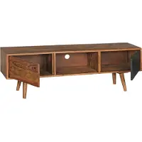 FineBuy TV Lowboard REPA 140 cm Bois massif de Sheesham Campagne 2 portes & compartiment Etagère Hi-Fi 4 pieds Commode TV Vintage