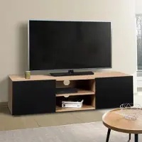 IDMarket Meuble tv 113 cm eli bois façon hêtre portes noires
