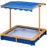 Teamson Home Bac À Sable De Jardin Été Extérieur En Bois Avec Toit Rotatif Hauteur Ajustable Enfant Garçon Fille Bleu Teamson Kids Tk-Kf0003