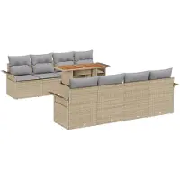 vidaXL Ensemble de canapés de jardin avec coussins, 7 pièces, beige et gris clair, en polyrotin