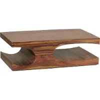 FineBuy Table basse en bois massif de Sheesham 120 cm - Table de salon rectangulaire avec forme incurvée et plateau - Fait main & design unique