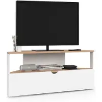 IDMarket Meuble TV 100 cm d'angle ELI bois façon hêtre et blanc
