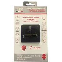 Aiino Aitradpt2u21a-Bk Travel Adapter Chargeur Universel De Voyage Avec 2prises Usb 2.1a Pour Téléphone Portable, Téléphone Portable, Smartphone, Iphone, Tablette Et Ipad, Noir