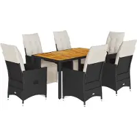 vidaXL Ensemble de jardin 7 pièces avec coussins Noir Poly Rattan