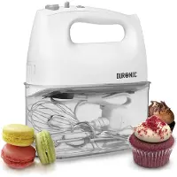 Duronic HM4 WE Batteur électrique cuisine à main 400W 5 vitesses avec fonction Turbo Compartiment de rangement 2 batteurs 2 crochets à pétrir et 1 fouet Blanc