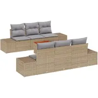 vidaXL Ensemble de canapés de jardin , 7 pièces, beige et gris clair, en polyrotin