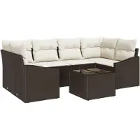 vidaXL Ensemble de canapés avec coussins 7 pcs brun et crème poly rotin