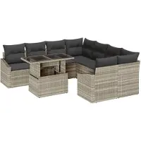 vidaXL Ensemble de canapé de jardin avec coussins 9 pcs gris clair Poly-Rotin