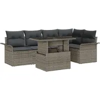 vidaXL Ensemble de canapé de jardin avec coussins avec mémoire 6 pcs Gris Poly Rattan