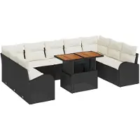 vidaXL Ensemble de salon de jardin , 10 pièces, noir et crème