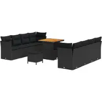 vidaXL Ensemble de canapé de jardin avec coussins 11 pcs noir poly rotin