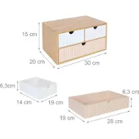 Relaxdays - Schubladenbox Bambus geriffelt, Hellbraun/ Weiss/ Rosa, 15 x 30 x 20 cm