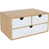 Relaxdays - Schubladenbox Bambus geriffelt, Hellbraun/Weiss, 15 x 30 x 20 cm
