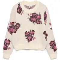 Vero Moda Pull-over 'VMPoilu' brun foncé / fuchsia / blanc cassé