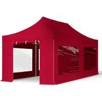 TOOLPORT 3x6 m Tonnelle pliante Alu, PES 800, côtés panoramiques, rouge