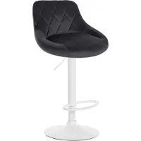 Décoshop26 Tabouret de bar en velours gris foncé coutures décoratives pivotant support métal blanc TDB10657