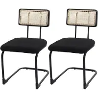Mendler Lot de 2 chaises à piétement luge HWC-K88, chaise à dossier, bois rotin métal bouclé tissu/textile noir