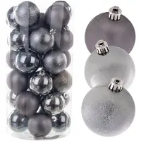 Kadax Boules de Noël en plastique,set de 30 boules, graphite