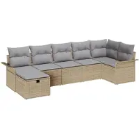 vidaXL Ensemble de canapés de jardin avec coussins, 7 pièces, beige et gris clair, en polyrotin