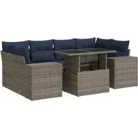 vidaXL Ensemble de salon de jardin 7 pièces avec coussins Gris Poly rotin Acacia
