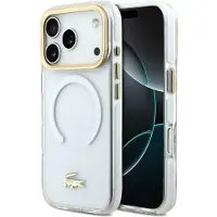 Lacoste Shockproof Transparent Frosted Gold Logo MagSafe Case for iPhone 17 Pro White (Apple iPhone 17 Pro), Coque pour téléphone portable, Blanc