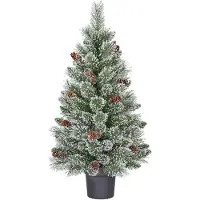 Black Box Trees Vandans Arbre de Noël artificiel en pot - Christmas Tree H90 x Ø48 cm - avec pommes de pin - Vert givré