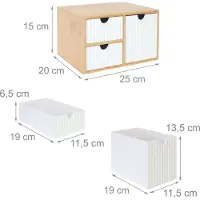 Relaxdays - Schubladenbox Bambus geriffelt, Hellbraun/ Weiss, 15 x 25 x 20 cm