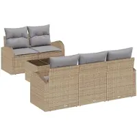 vidaXL Ensemble de canapés de jardin , 6 pièces, beige, en polyrotin