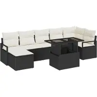 vidaXL Ensemble de canapé de jardin avec coussins 8 pcs noir et crème