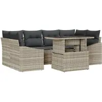 vidaXL Ensemble de canapés de jardin avec rangement, 7 pièces, gris clair, en polyrotin
