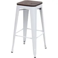 Mendler Tabouret de bar HWC-A73, avec siège en bois, métal, style industriel blanc