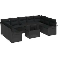 vidaXL Ensemble de canapés avec coussins 10 pcs noir poly rotin