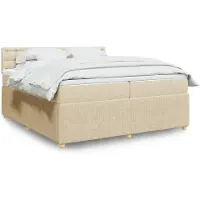 vidaXL Lit boxspring avec matelas Crème 200x200 cm Tissu
