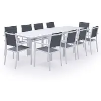 Happy Garden Salon de jardin VENEZIA extensible en textilène gris 10 places - aluminium blanc