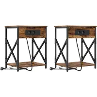 vidaXL Table de nuit avec station de chargement 2 pcs Chêne fumé