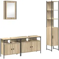 vidaXL Ensemble de meubles de salle de bain avec étagère 4 pcs chêne Sonoma bois composite