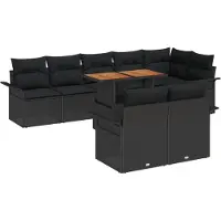 vidaXL Ensemble de canapé de jardin avec coussins 9 pcs noir poly rotin