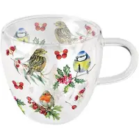 Ambiente Tasse À Thé En Verre Double Paroi  Oiseaux Et Baies Hivernales