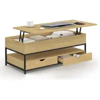 IDMarket Table basse plateau relevable rectangulaire DETROIT avec 2 tiroirs design industriel
