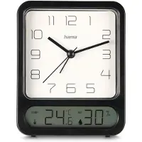 Hama Réveil "Pag", avec thermomètre/hygromètre, sans tic-tac, noir
