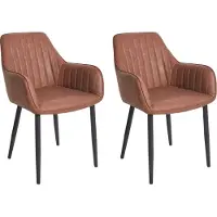 Beliani Lot de 2 chaises de salle à manger accoudoirs en simili cuir marron pieds en métal noir rétro glamour