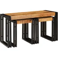 vidaXL Table Gigogne 3 pcs Bois de mangue solide rugueux et un métal