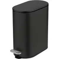 Wenko Poubelle cosmétique Mod Collungo Poubelle à pédale 5 l Système de fermeture automatique silencieux Métal Acier pour salle de bains Noir 14 x 28,5 x 29,5 cm Mat Avec récipient intérieur