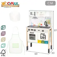 Woomax Cuisinière en bois pour enfants - - 60x30x97 cm - Lumière et son - Four et micro-ondes - Évier avec robinet