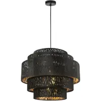 Globo Lighting Lampe À Suspension En Velours Design Tuxon - Diam. 50 X H. 140 Cm - Noir