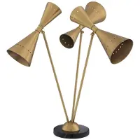 Casa Padrino Lampe de table de luxe couleur laiton antique / noir 72 x 72 x H. 86 cm - Lampe de bureau avec 3 abat-jours réglables en métal et socle en marbre - Luminaires de luxe
